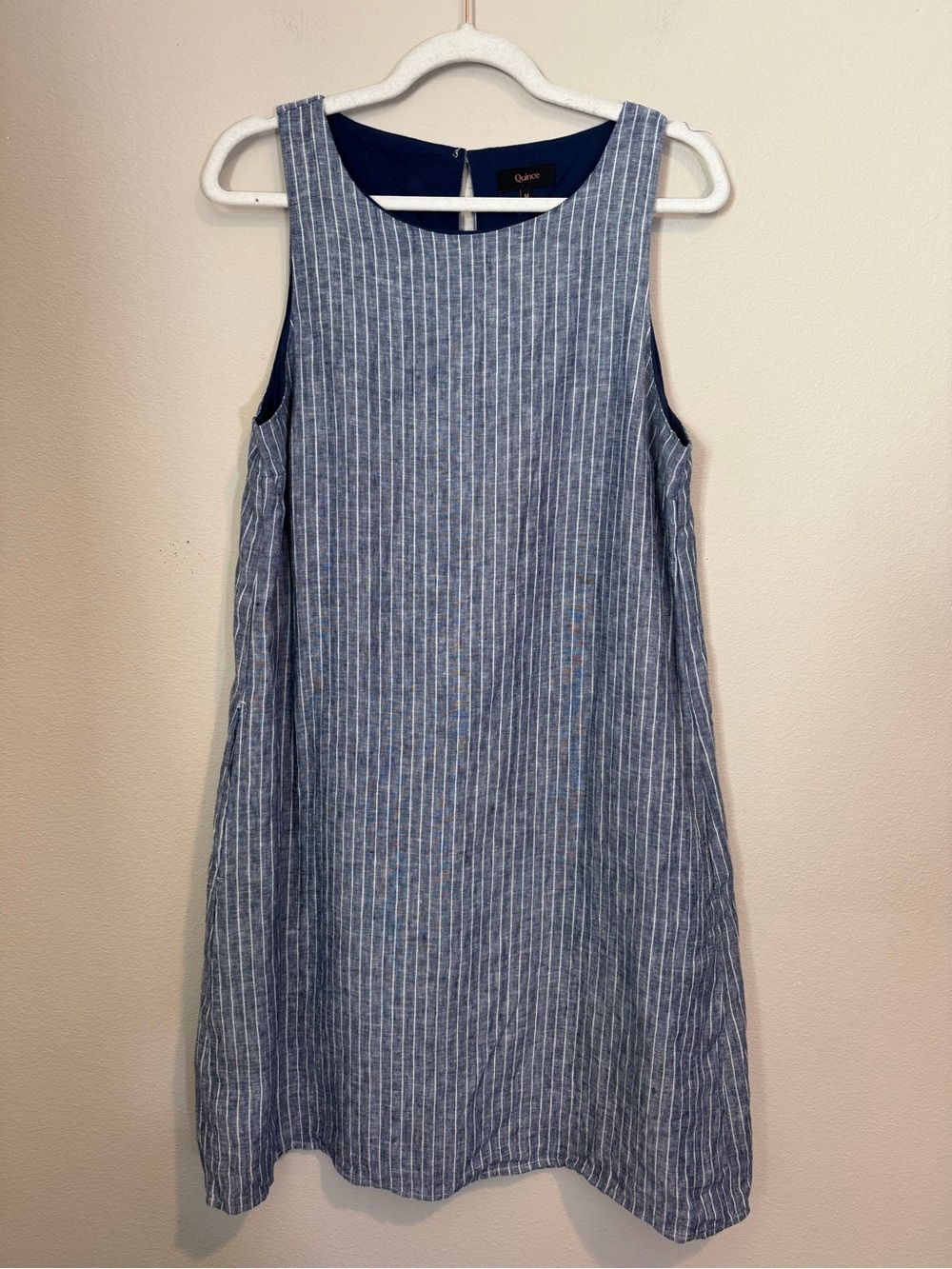 Quince 100% European Linen Tank Mini Dress Chambray Stripe - Picture 2 of 6